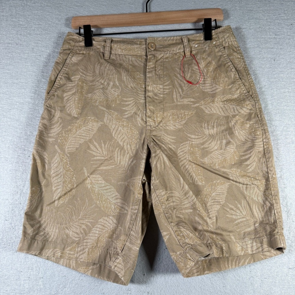 Reyn Spooner x Uniqlo Mens Tan Tropical Palm Leaf Cotton Chino Shorts Size S